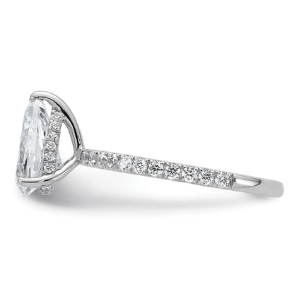 14K White Gold 2 carat Certified Lab Grown Diamond VS/SI+ G+ Pear Complete Solitaire with Flair Engagement Ring