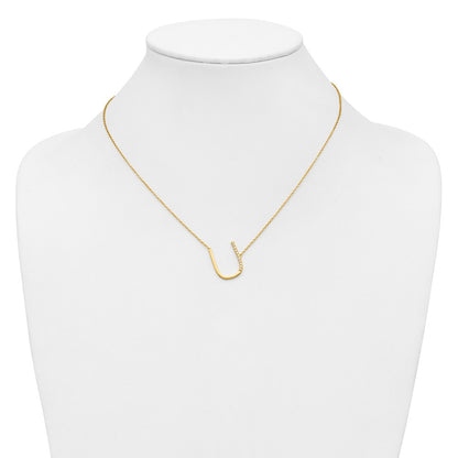 14K Yellow Gold Sideways Diamond Initial U 18 Inch Necklace