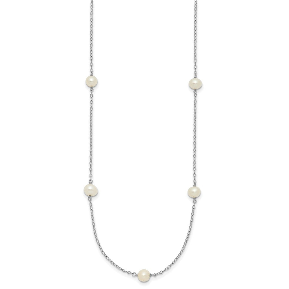 14K White Gold 5-6mm White Round Freshwater Cultured Pearl 7-station 18 Inch Necklace