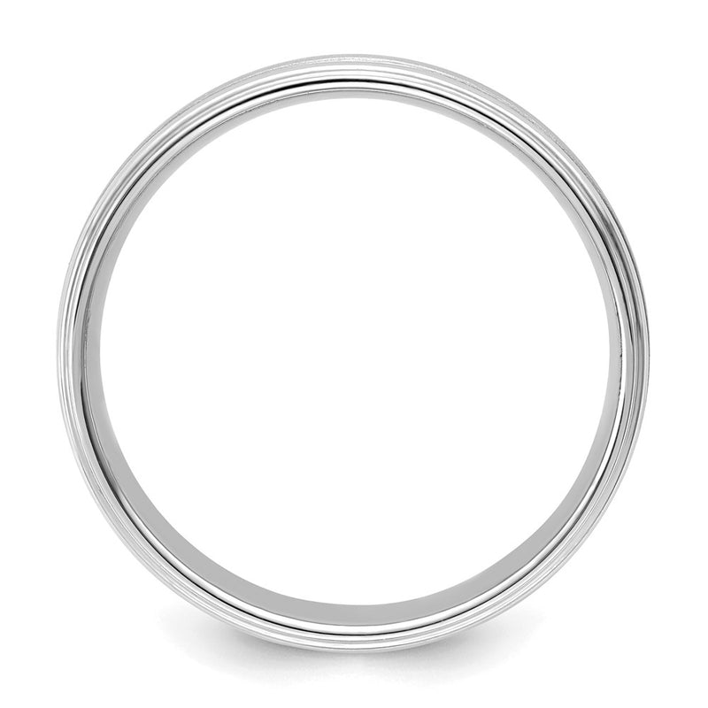 14K White Gold 6mm Lightweight Comfort Fit Brushed Satin/Polished Milgrain Grooved Edge Wedding Band Ring