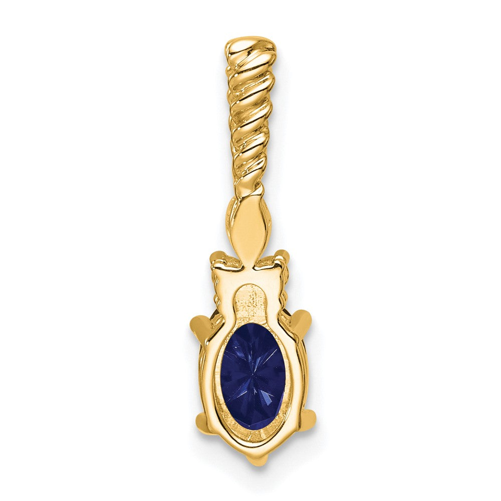 14K Yellow Gold Diamond and 7x5 Oval September/Lab Created Sapphire Twisted Chain Slide