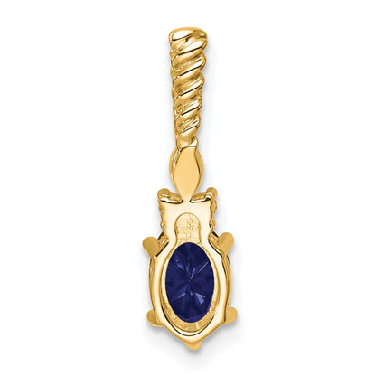 14K Yellow Gold Diamond and 7x5 Oval September/Lab Created Sapphire Twisted Chain Slide