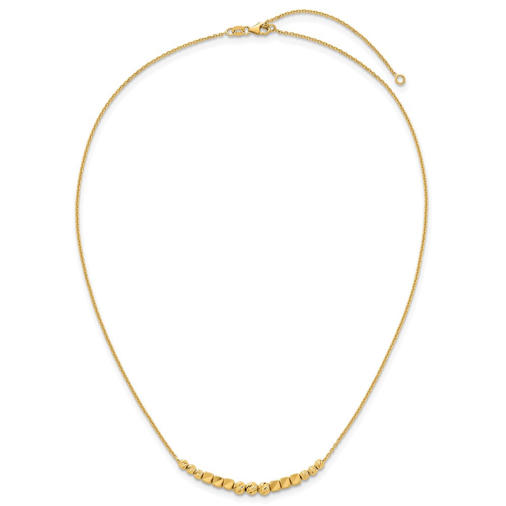 14K Yellow Gold Polished Diamond-cut and Square Beaded 16 Inch Necklace Plus 2 Inch Extender