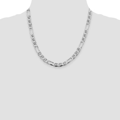 Sterling Silver Rhodium-plated 7.5mm Figaro Anchor 20 Inch Chain