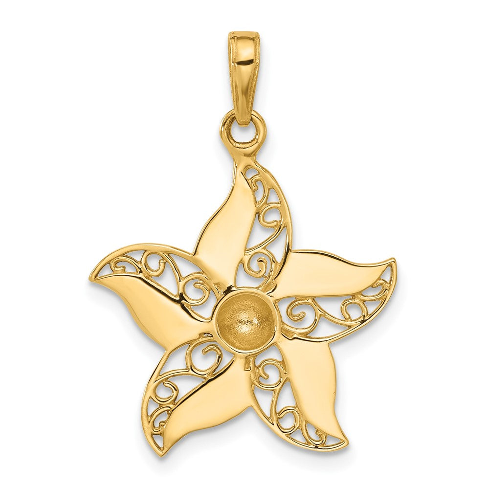 14K Yellow Gold and Rhodium Filigree Flower Pendant
