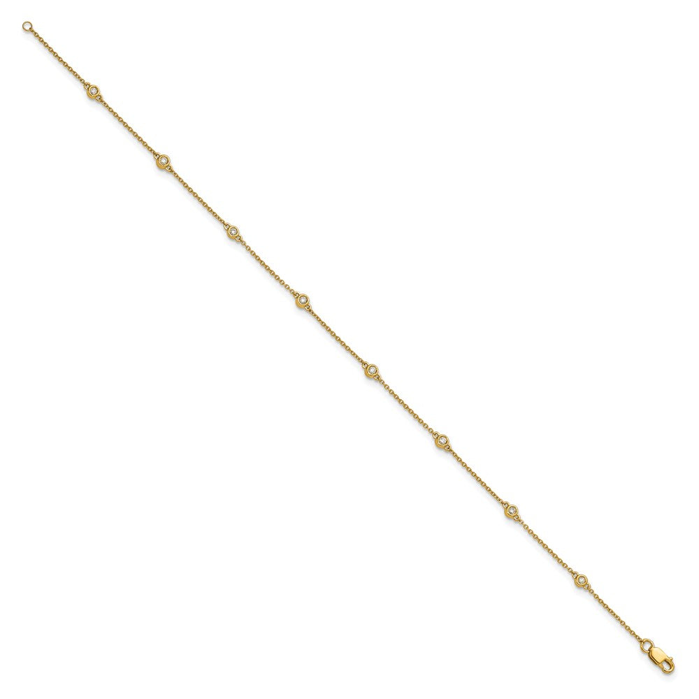 14K Yellow Gold Complete 1/8 carat Bezel-set Diamond and Cable Chain 8-Station 9 Inch Anklet