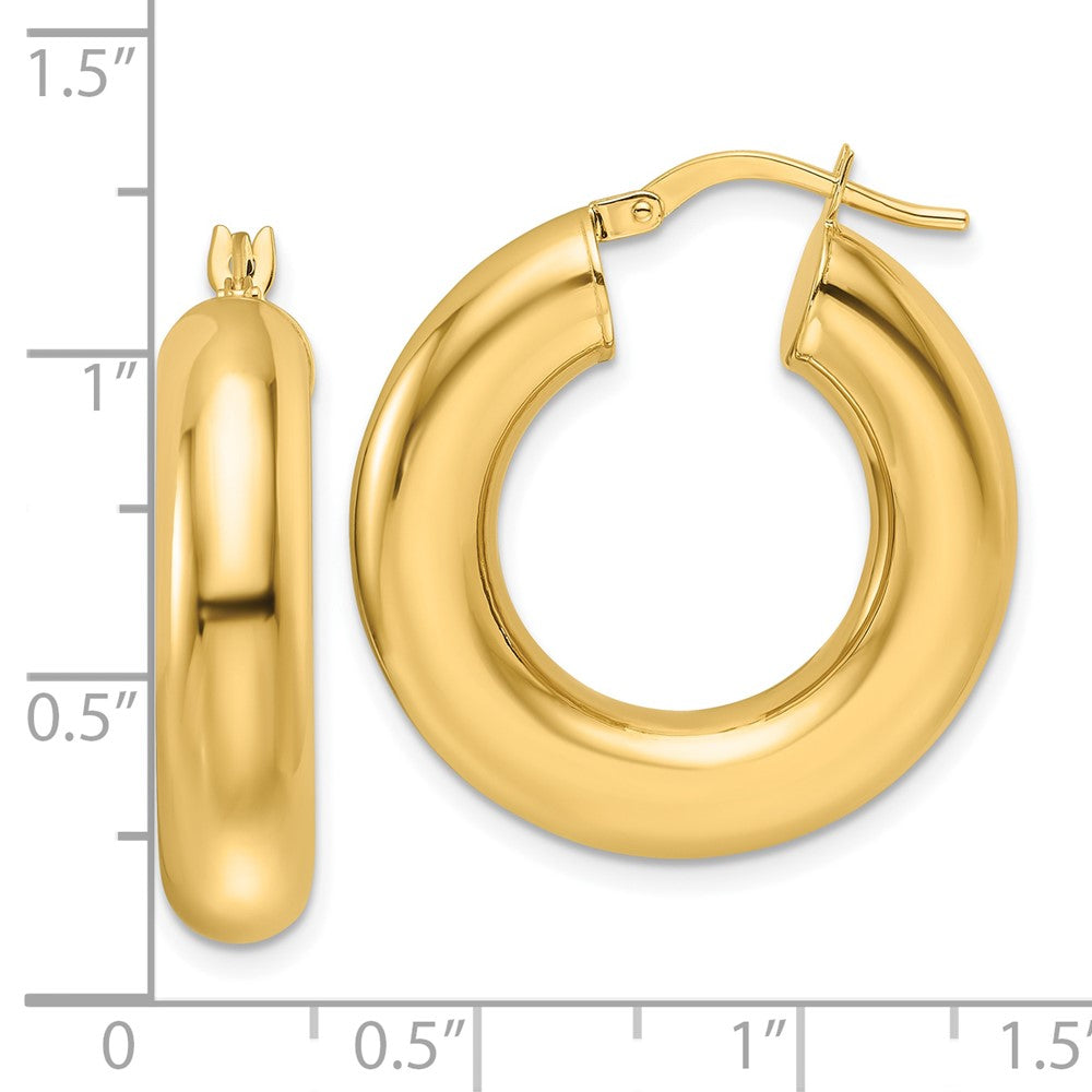 14K Yellow Gold 6x26mm Polished Round Tube Hoop Earrings