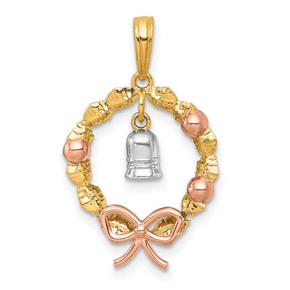 14K Two-Tone Gold Two-tone with -plating Polished Wreath With Dangle Bell Charm
