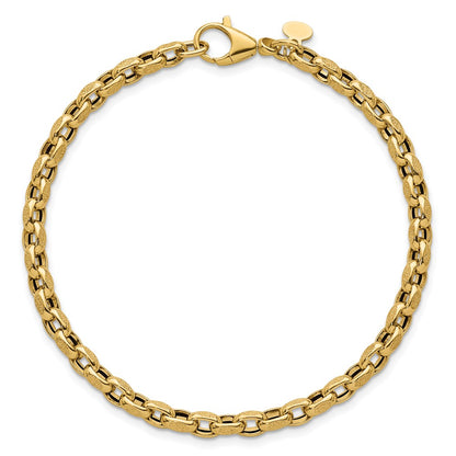 14K Yellow Gold Polished 3.8mm Fancy Textured Rolo Link 7.75 Inch Bracelet