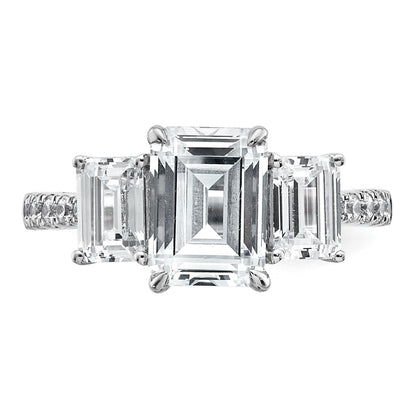 14K White Gold 3 3/8 carat Lab Grown Diamond VS/SI+ G+ Emerald Certified Complete 3-Stone Engagement Ring