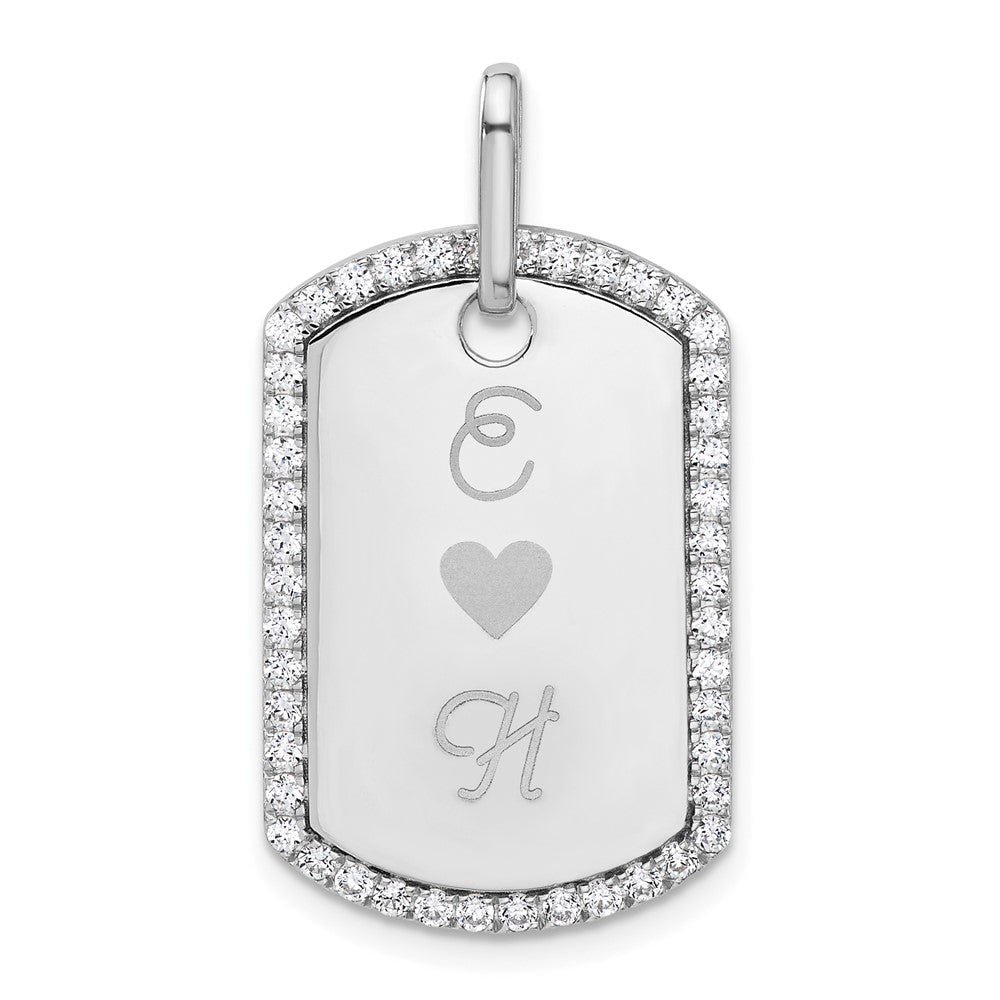14K White Gold Personalized Diamond Dog Tag Charm