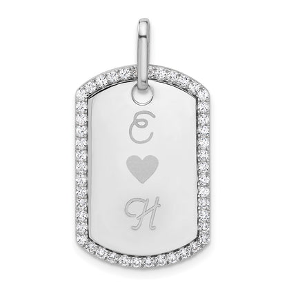 14K White Gold Personalized Diamond Dog Tag Charm