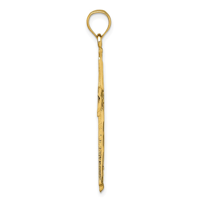 14K Yellow Gold Polished Diamond-cut Textured Fancy Cross Pendant