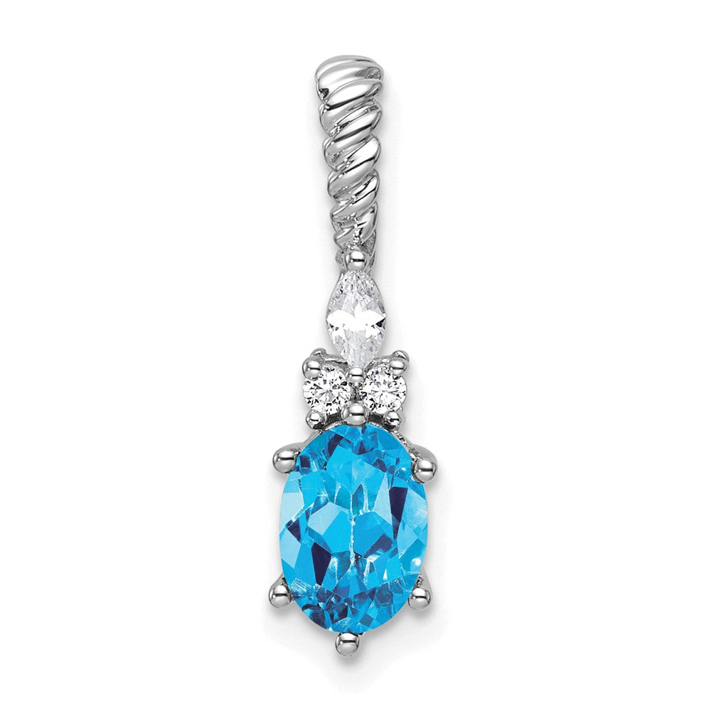14K White Gold Diamond and 7x5 Oval December/Blue Topaz Twisted Chain Slide