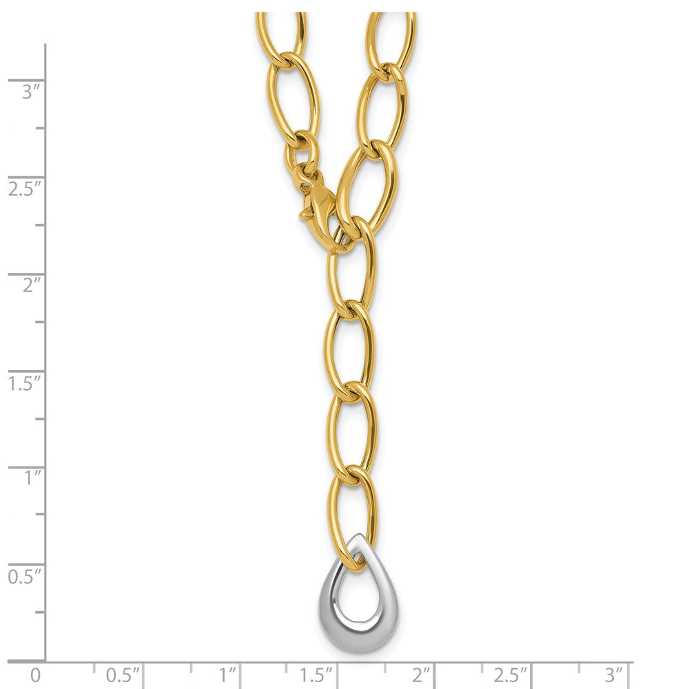 14K Two-Tone Gold Two Tone Polished 6.5mm Fancy Curb Link With Teardrop 18 Inch Lariat Necklace