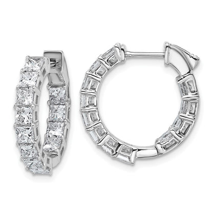 14K White Gold Inside/Outside Cert Lab Grown VS DEF Princess Diamond Hoop Earrings