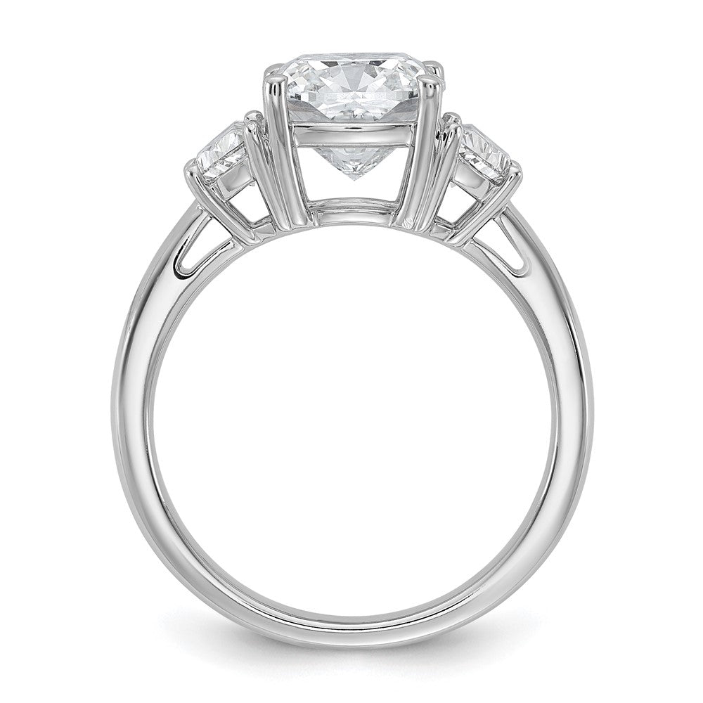 14K White Gold 3 1/8 carat Certified Lab Grown Diamond VS+ F+ Complete Cushion and Half Moon Three Stone Engagement Ring