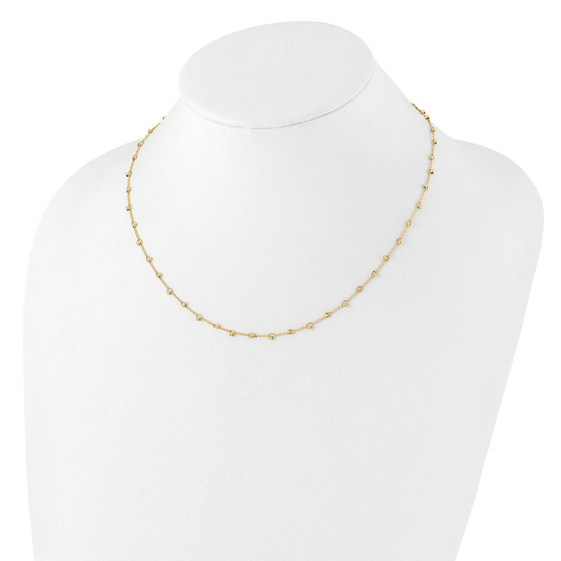 14K Yellow Gold Polished and Diamond-cut Beaded 16 Inch Necklace Plus 2 Inch Extender