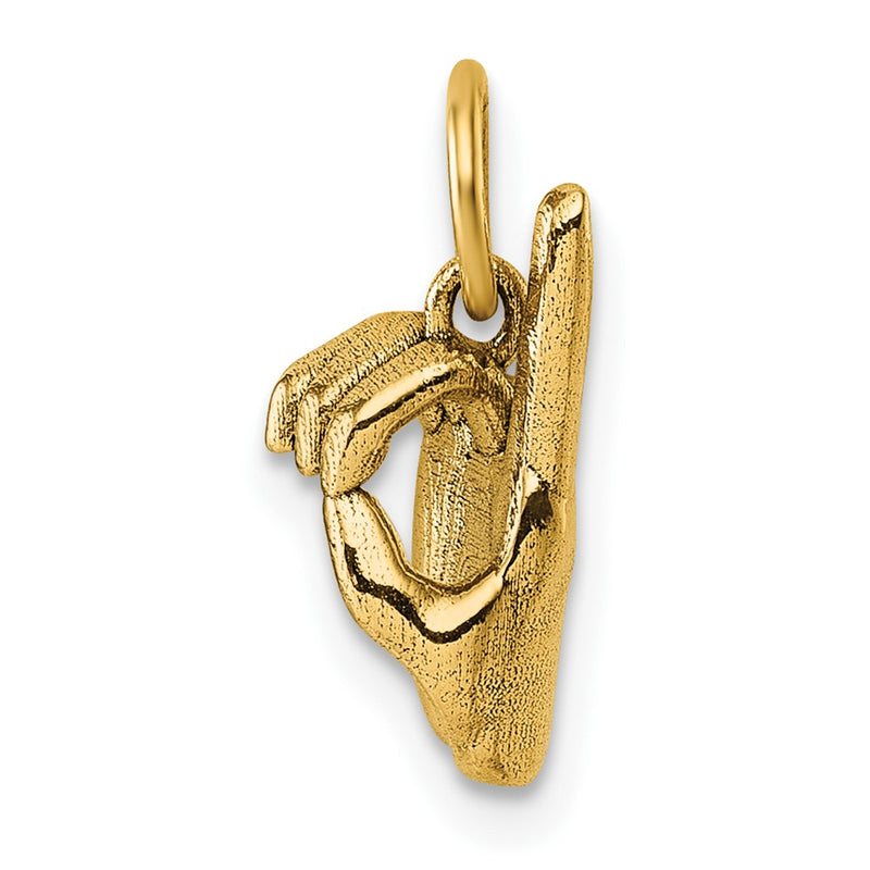 14K Yellow Gold American Sign Language Alphabet Fingerspelling Sign D Pendant