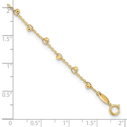 14K Yellow Gold Mirror Beads 9 Inch Plus 1 Inch Extender - Total 10 Inch Anklet