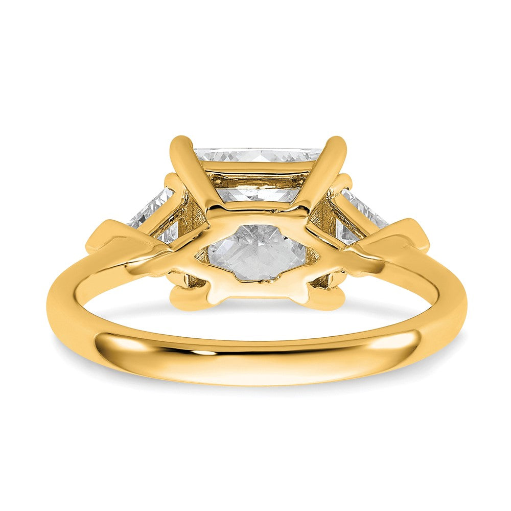 14K Yellow Gold 5/8 carat Lab Grown Diamond VS+ F+ Trillion and 2 1/2 carat Princess Center Semi Mount Three Stone Engagement Ring