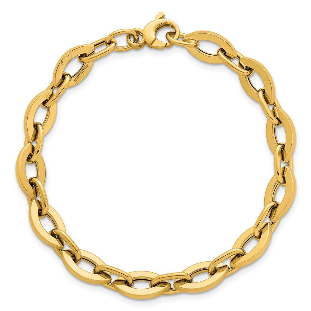 14K Yellow Gold Polished Fancy Flat Cable Link 7.5 Inch Bracelet