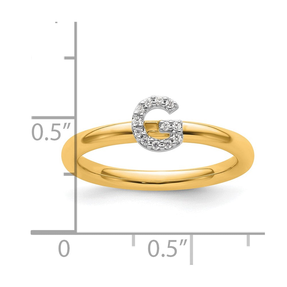 14K Yellow Gold Stackable Diamond Initial G Size 7 Ring
