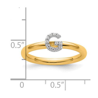 14K Yellow Gold Stackable Diamond Initial G Size 7 Ring