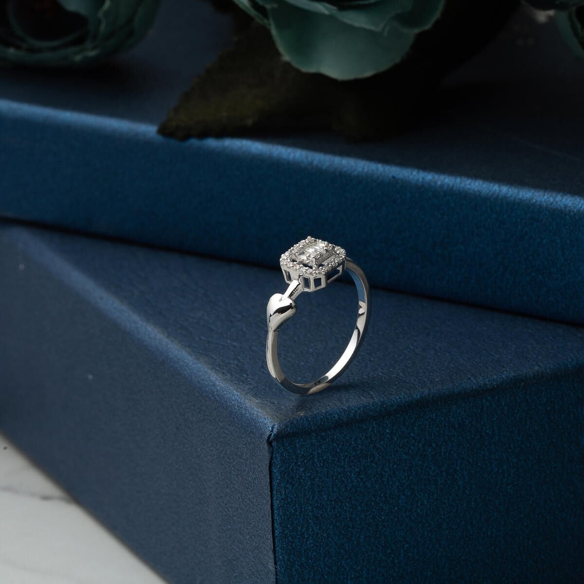 14K White Gold Heart Baguette Diamond Ring