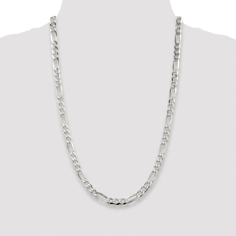 Sterling Silver Rhodium-plated 6.75mm Pav‚ Flat Figaro 26 Inch Chain