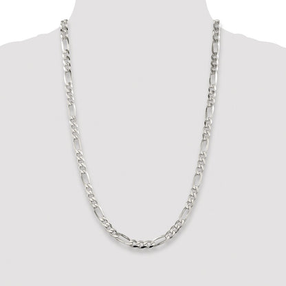 Sterling Silver Rhodium-plated 6.75mm Pav‚ Flat Figaro 26 Inch Chain