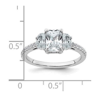 14K White Gold 3/4 carat Lab Grown Diamond VS+ F+Half Moon 1 carat Center Radiant Semi Mount Three Stone Engagement Ring