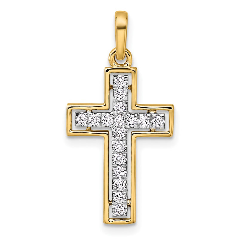 14K Yellow Gold and Rhodium 1/4 carat Diamond Cross Pendant