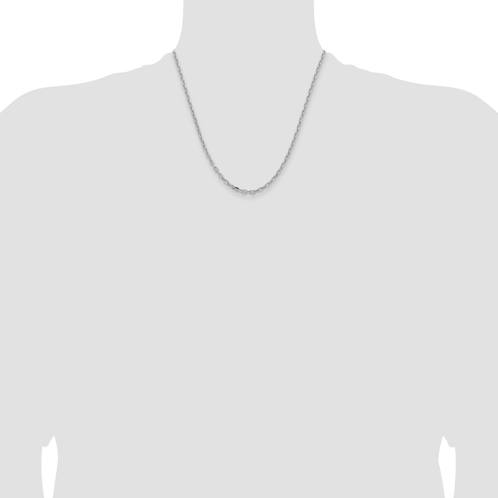 14K White Gold 3mm Semi-solid D/C Open Link Cable Chain Necklace