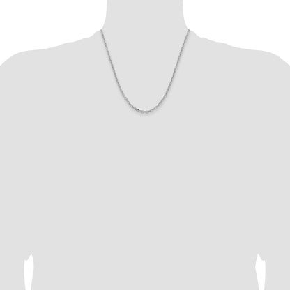 14K White Gold 3mm Semi-solid D/C Open Link Cable Chain Necklace