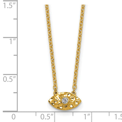 14K Yellow Gold Polished and Hammered 1/20 carat Diamond Evil Eye 18 Inch Necklace