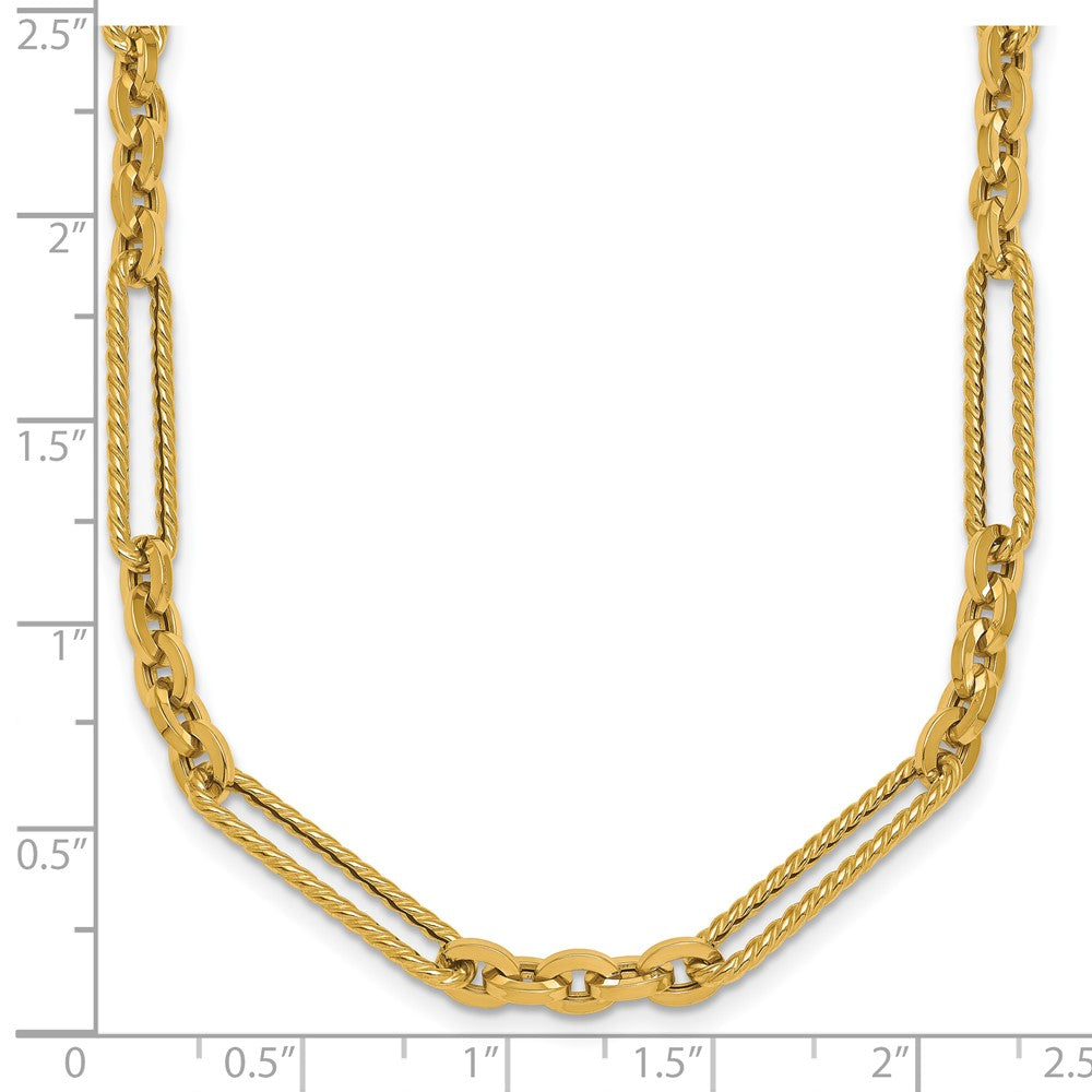 14K Yellow Gold Polished and Textured Fancy Link with Toggle 18 Inch Necklace