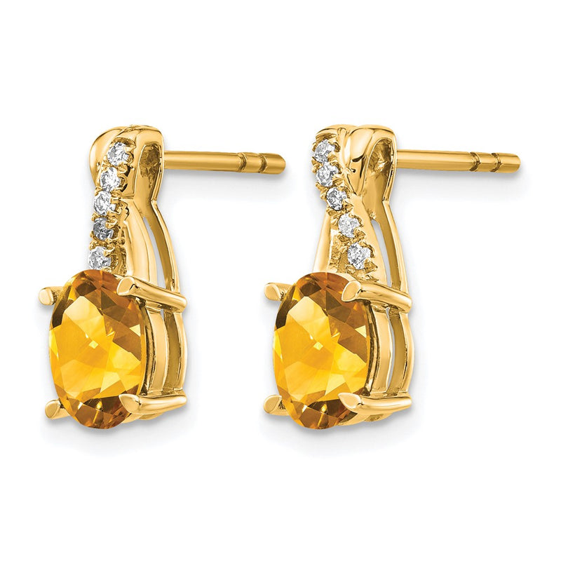 14K Yellow Gold 7x5 Oval November/Citrine and Diamond Post Earrings