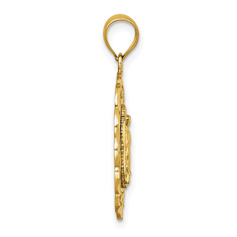 14K Yellow Gold Polished Diamond-cut Spanish Ntra. Sra. De Guadalupe Oval Pendant