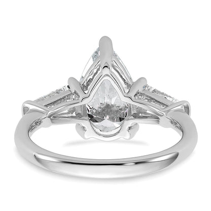 14K White Gold 7/8 carat Lab Grown Diamond VS+ F+ Tapered Baguette 2 1/2 carat Pear Center Semi Mount Engagement Ring