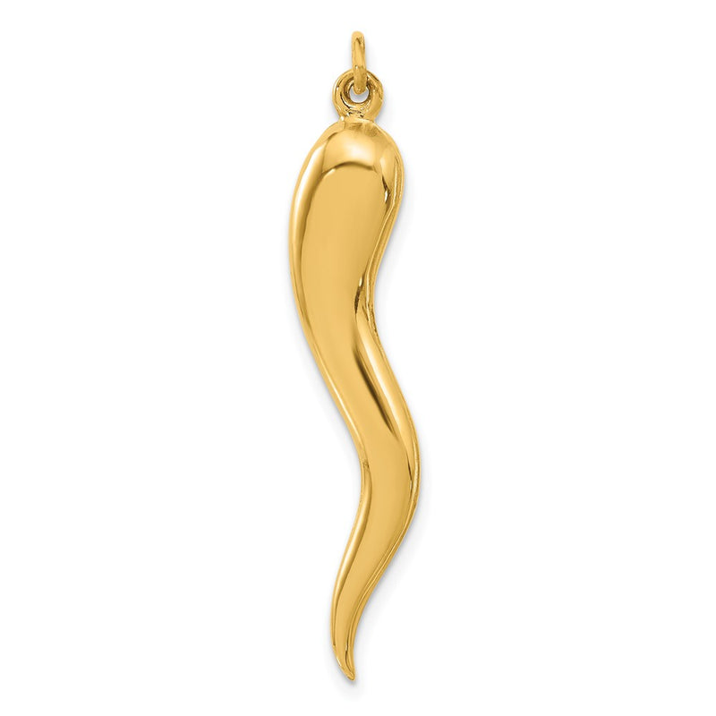 14K Yellow Gold Polished Hollow 3-D Italian Horn Pendant