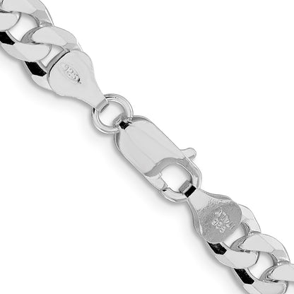 Sterling Silver Rhodium-plated 7mm Beveled Curb 28 Inch Chain
