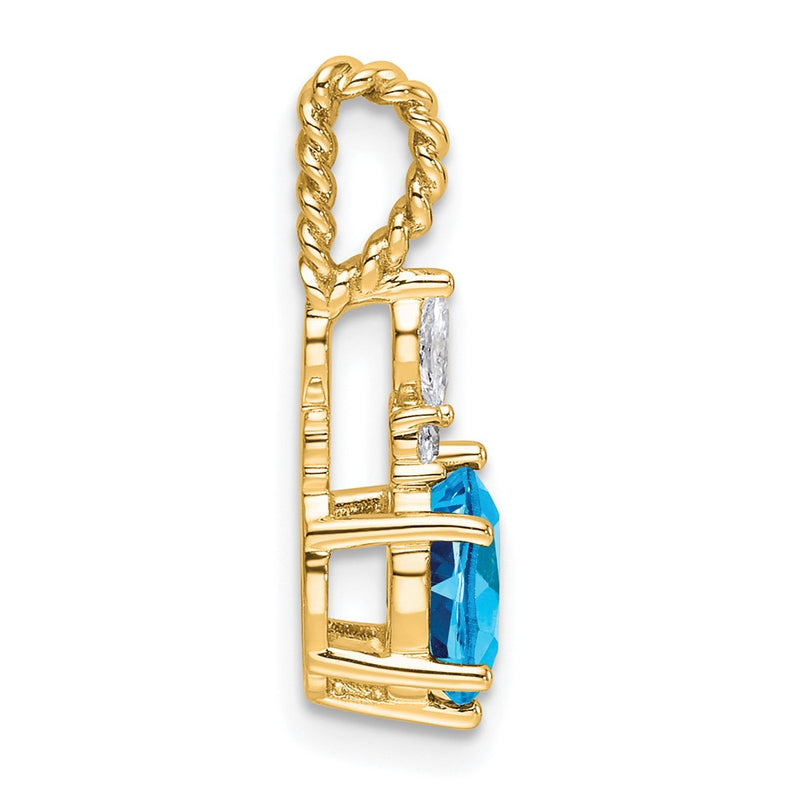 14K Yellow Gold Diamond and 7x5 Oval December/Blue Topaz Twisted Chain Slide