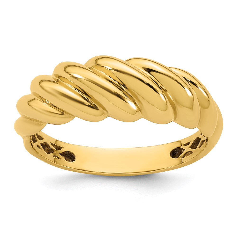 14K Yellow Gold Polished Twisted Domed Size 7 Ring