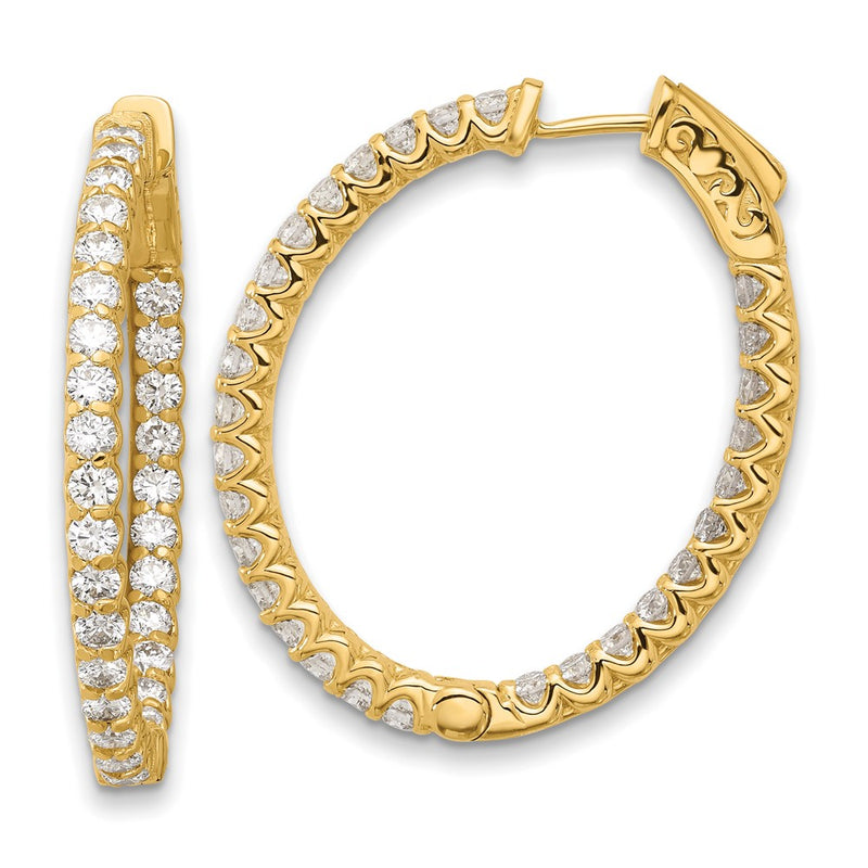 14K Yellow Gold 2.9 carat Diamond In/Out Oval Hoop w/Safety Clasp Earrings