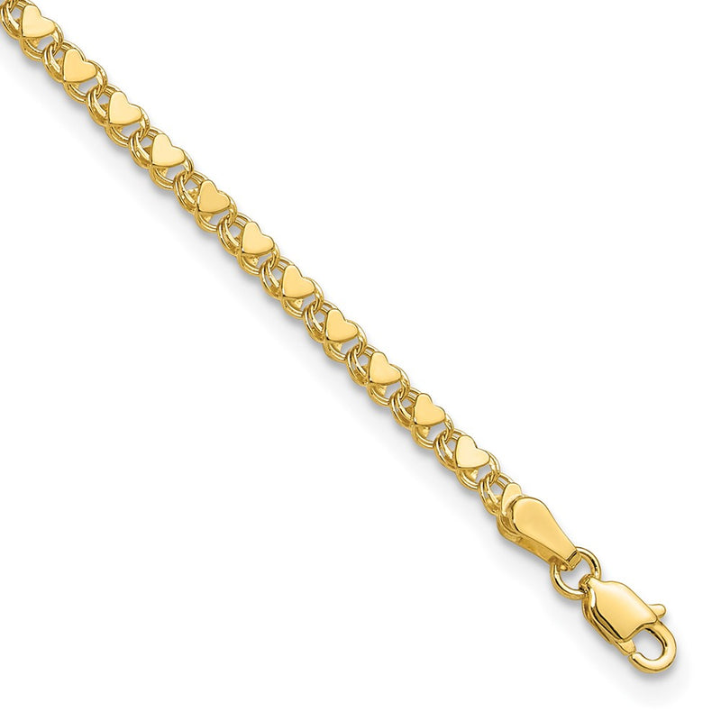 14K Yellow Gold Polished Double-Sided Heart 5.5in Child's Bracelet
