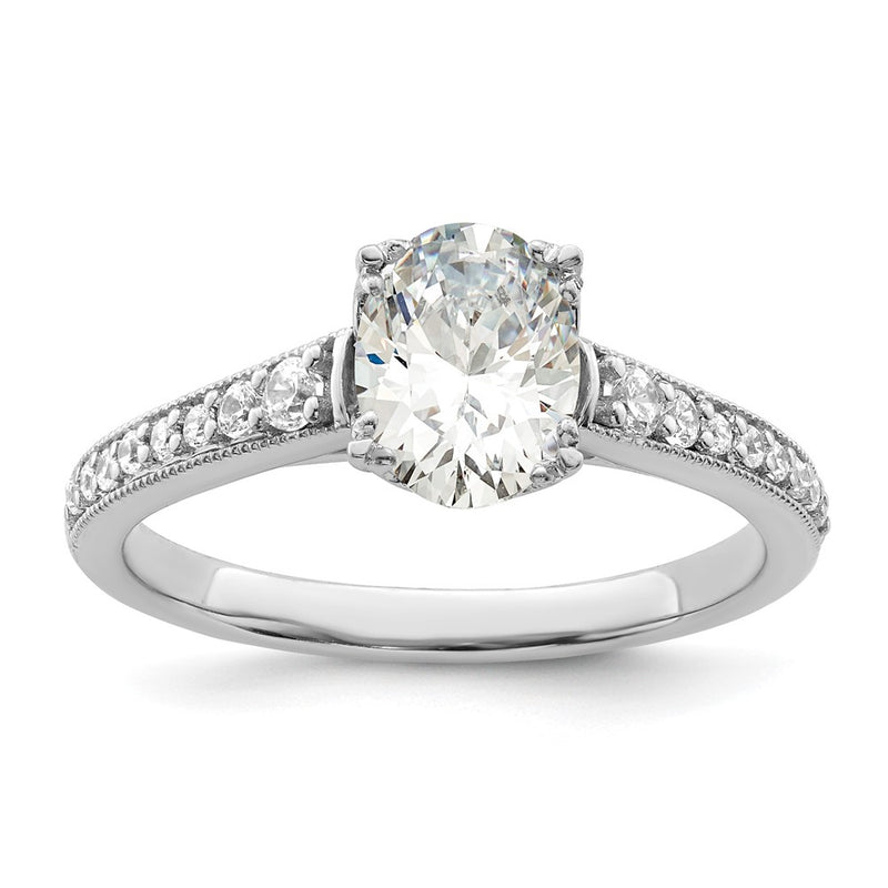 14K White Gold (Holds 1 carat (8.00x6.1mm) Oval Center) 1/5 carat Diamond Semi-Mount Engagement Ring