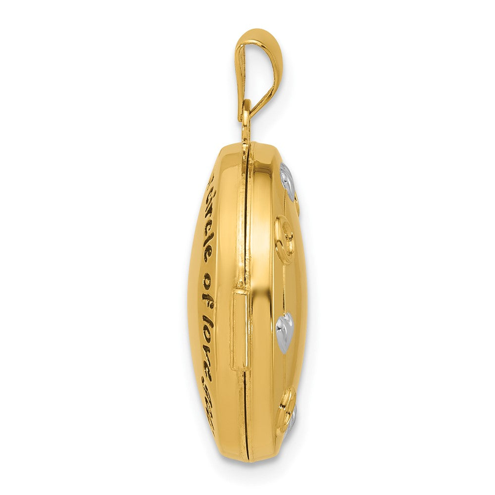 14K Yellow Gold and Rhodium OUR CIRCLE OF LOVE GOES AROUND AND NEVER ENDS Black Oil Reversible 20mm Round Locket