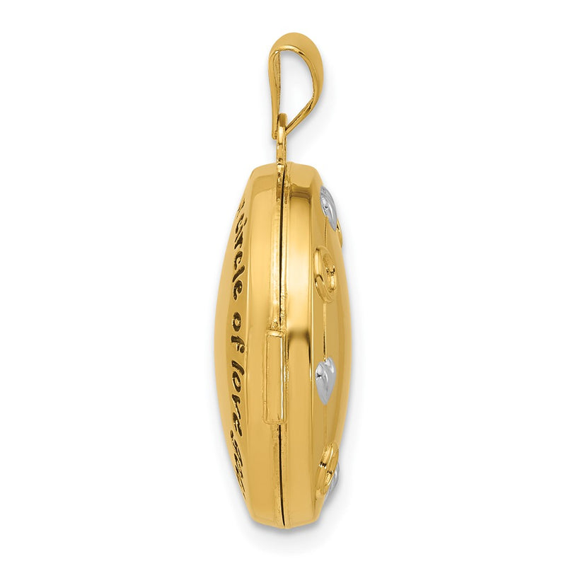 14K Yellow Gold and Rhodium OUR CIRCLE OF LOVE GOES AROUND AND NEVER ENDS Black Oil Reversible 20mm Round Locket