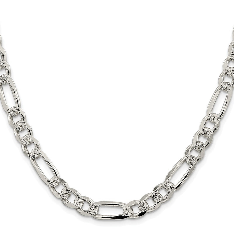 Sterling Silver Rhodium-plated 8mm Pav‚ Flat Figaro 22 Inch Chain